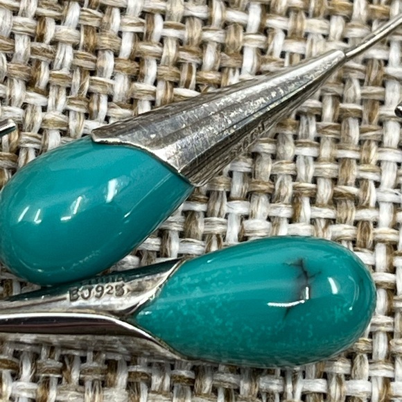 Vintage 925 Sterling Silver and Turquoise Teardrop Earrings - Picture 8 of 12